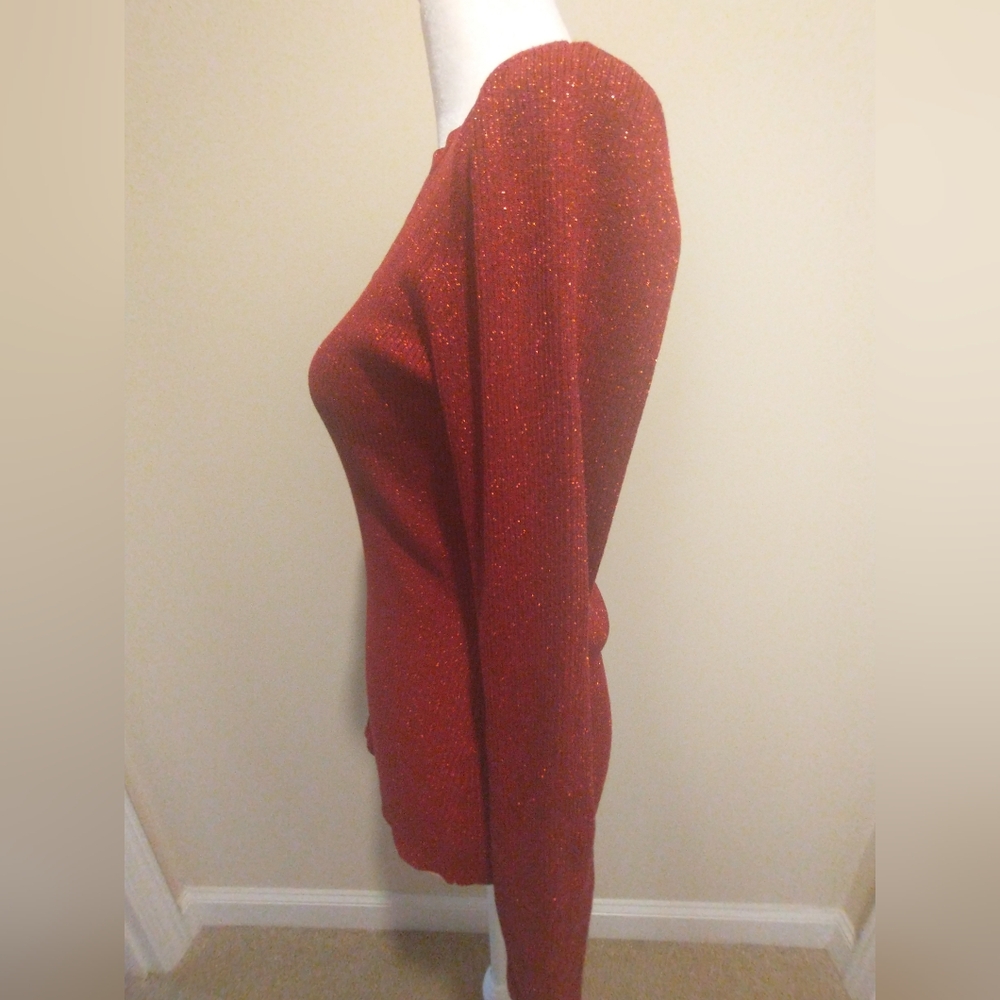INC International Concepts Red Sparkle Holiday Sweater - Picture 3 of 7